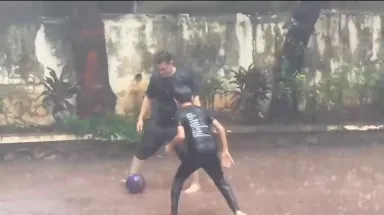Aamir Khan Enjoys Playing Football With Son Azad Khan In The Mumbai Rains!
