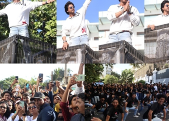 SRK does ‘Pathaan’ hook step on Mannat balcony to celebrate TV premiere