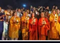 Katrina Kaif and Raveena Tandon attend the ‘Ganga Aarti’ during Maha Kumbh